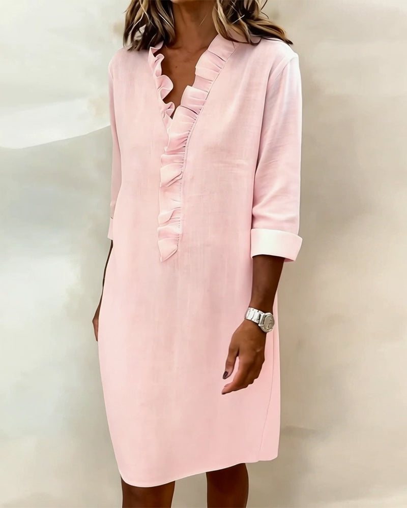 Dorelle - Breezy Linen-Blend Ruffle Shift Dress