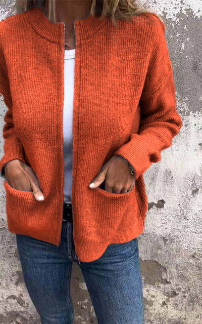 Jane - Round Neck Zipper Knitted Jacket