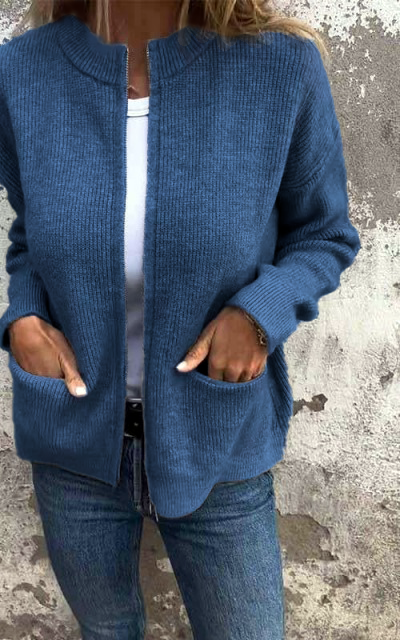 Jane - Round Neck Zipper Knitted Jacket