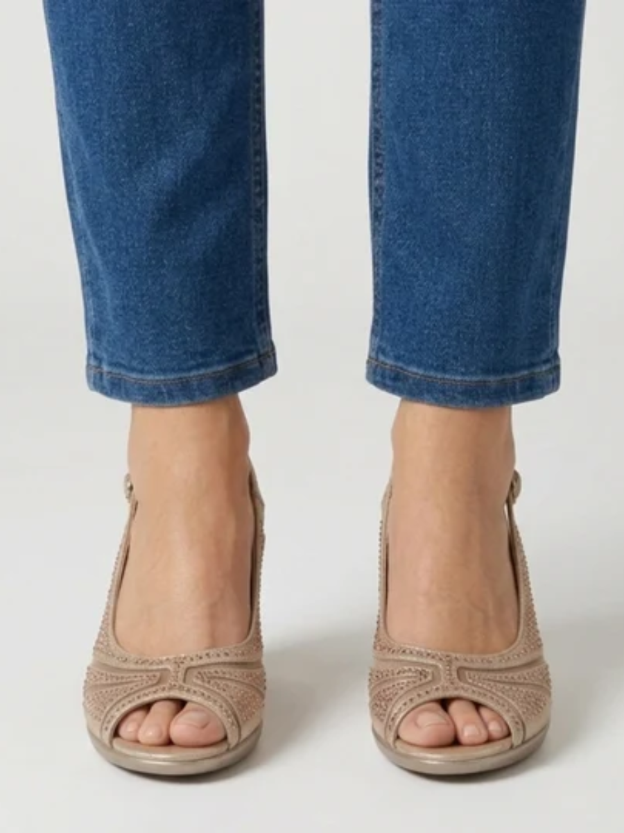 Heather™ | Elegant Rhinestone Peep Toe Slingback Heels