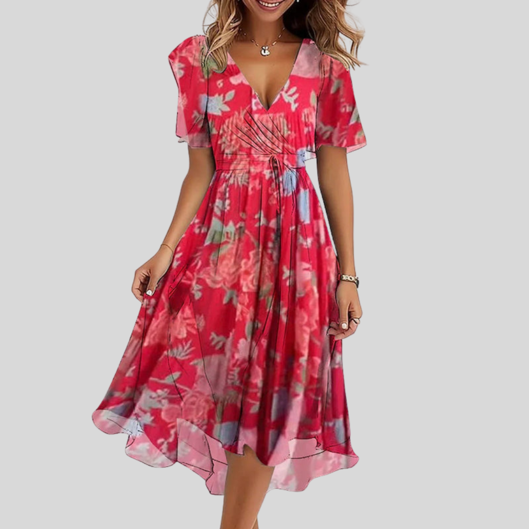 Naomie | Floral Flutter Sleeve Midi Dress