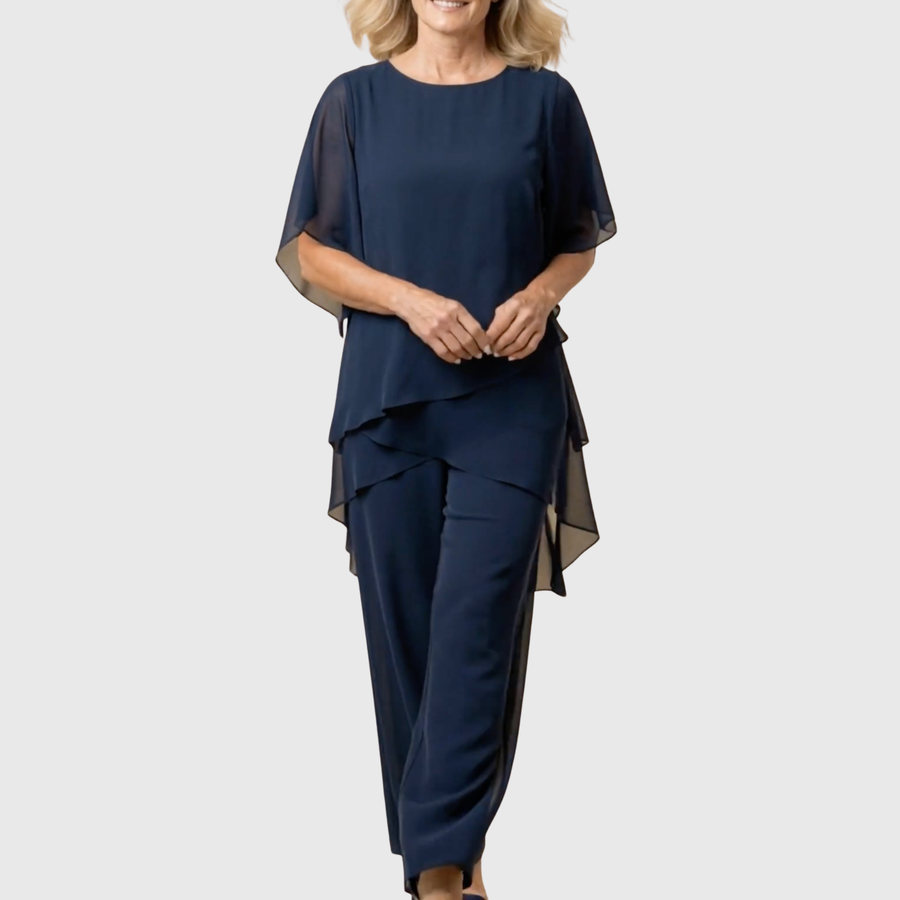 Linda™ | Suit with Draped Palazzo Pants