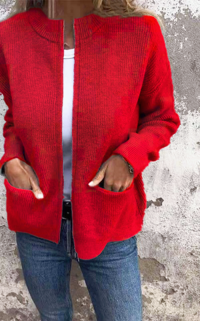 Jane - Round Neck Zipper Knitted Jacket