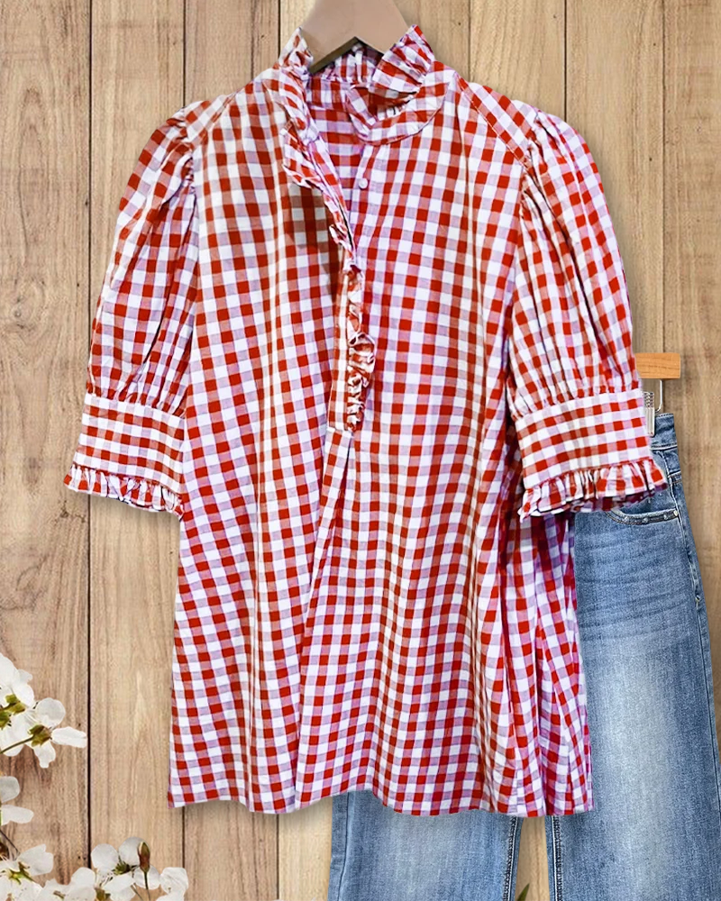 Grace | Ruffle Trim Puff Sleeve Blouse