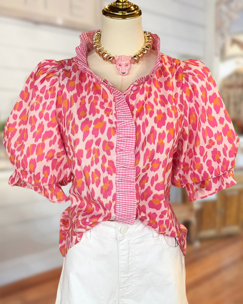 Cleo | Leopard Print Puff Sleeve Blouse
