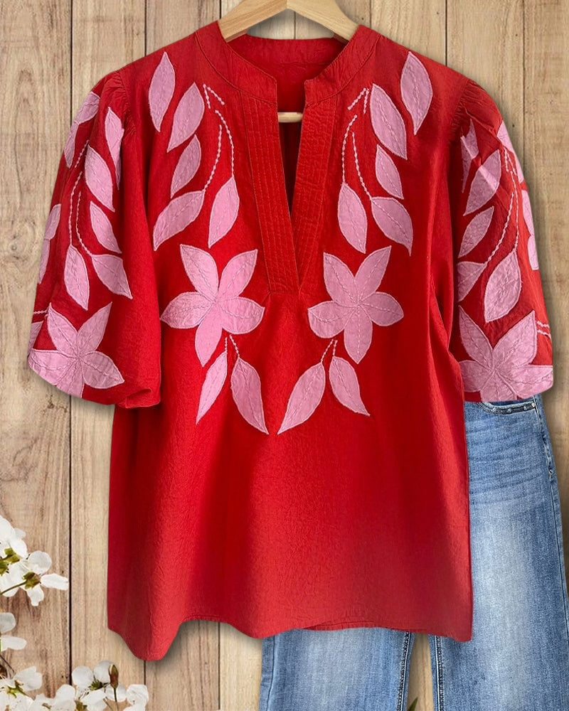 Ivy | Floral Embroidery Puff Sleeve Top