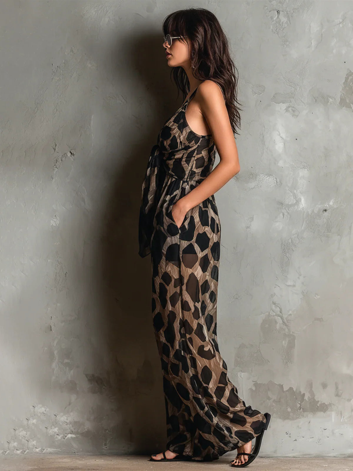 Apophia - Animal Print Jumpsuit with Halter Neck