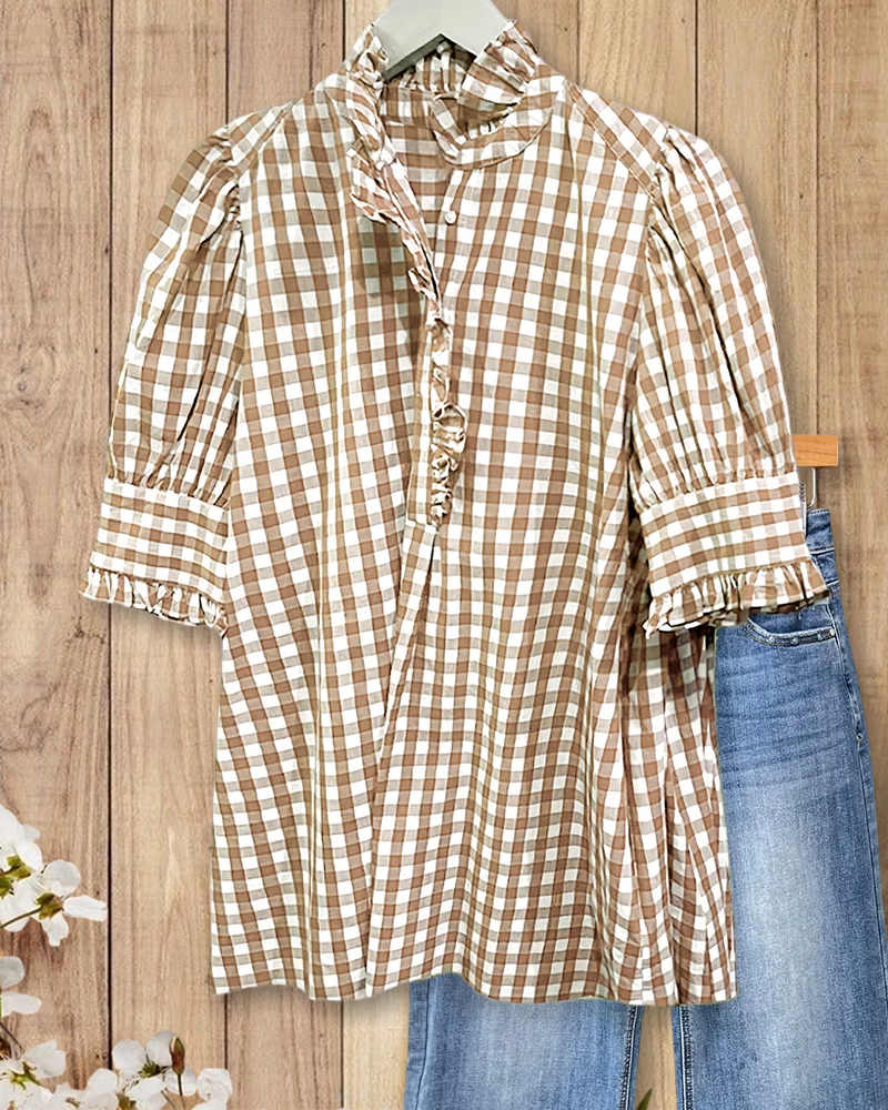 Grace | Ruffle Trim Puff Sleeve Blouse