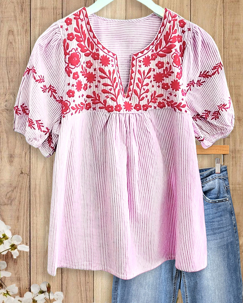 Elena | Floral Embroidery V-Neck Blouse