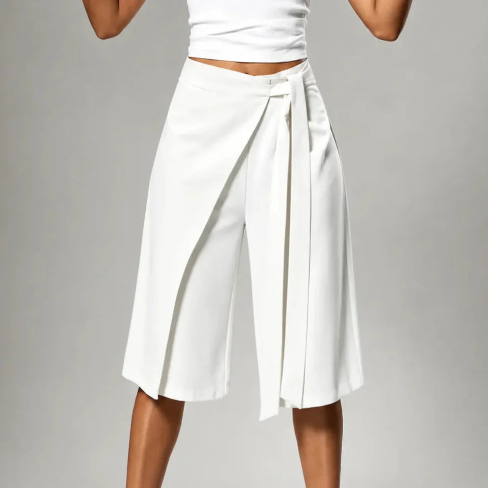 Solene – High-Waisted Wide-Leg Tie-Front Culottes for Women