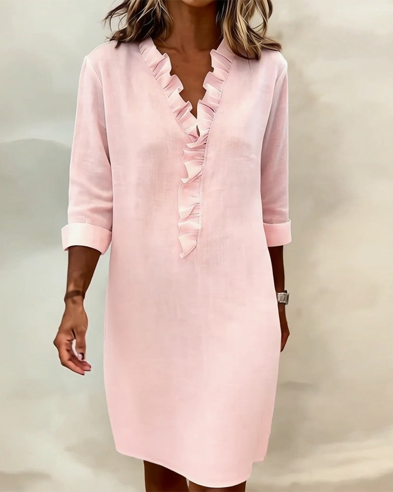 Dorelle - Breezy Linen-Blend Ruffle Shift Dress