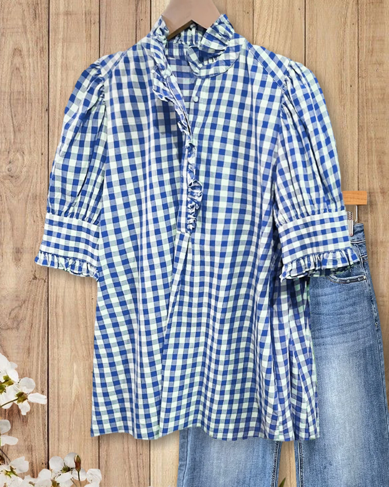 Grace | Ruffle Trim Puff Sleeve Blouse