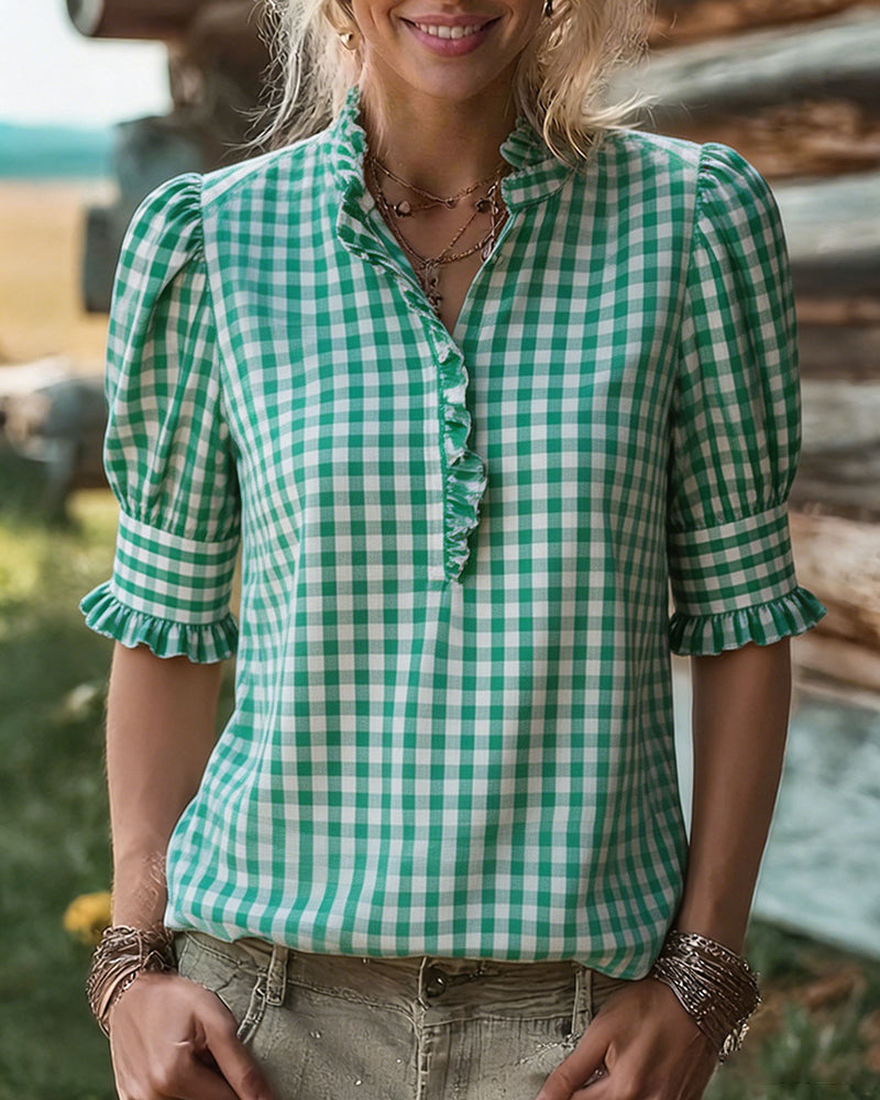 Grace | Ruffle Trim Puff Sleeve Blouse