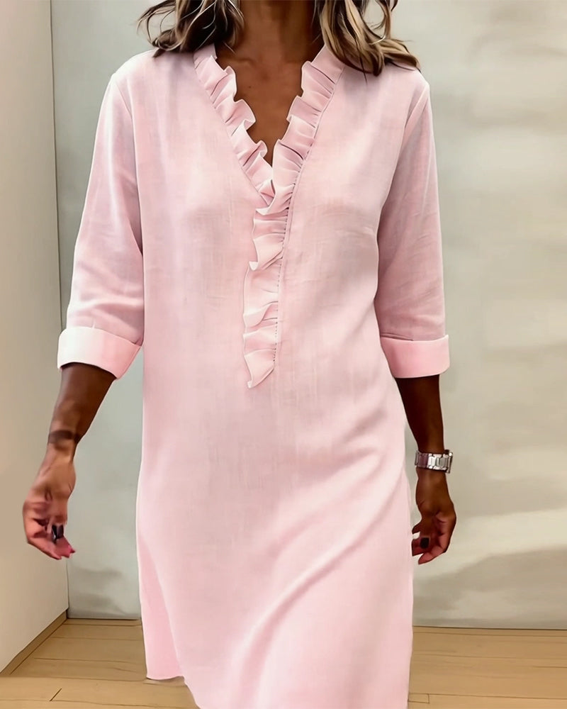 Dorelle - Breezy Linen-Blend Ruffle Shift Dress