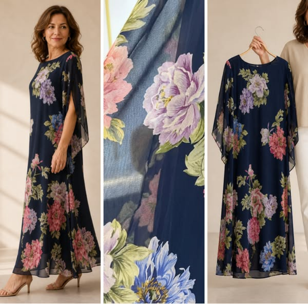Floral Print Maxi Dress Lightweight Chiffon Comfort