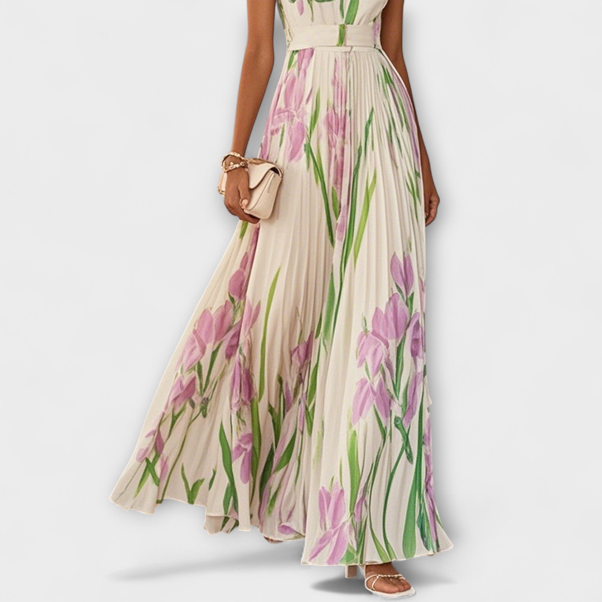Floral Garden Dress | Spring Chiffon Pleated Maxi