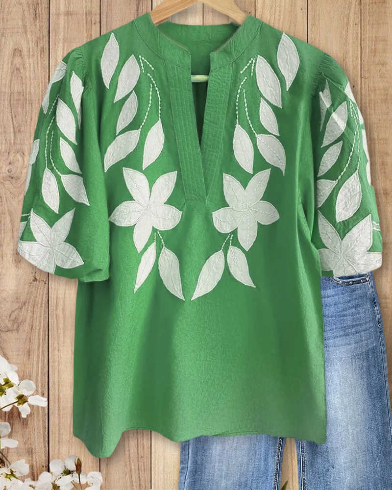 Ivy | Floral Embroidery Puff Sleeve Top