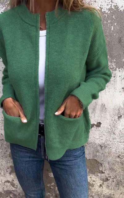 Jane - Round Neck Zipper Knitted Jacket