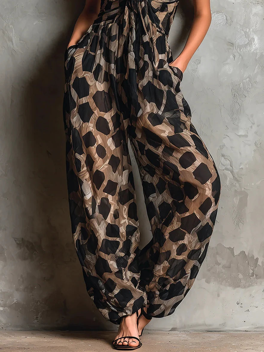 Apophia - Animal Print Jumpsuit with Halter Neck