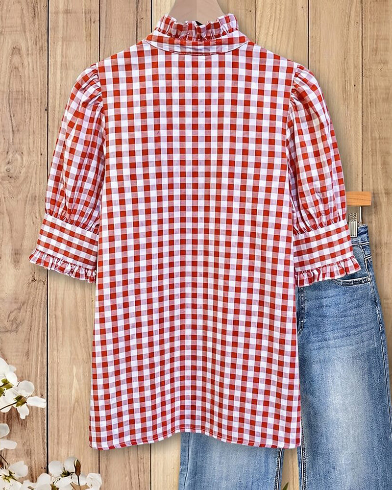 Grace | Ruffle Trim Puff Sleeve Blouse