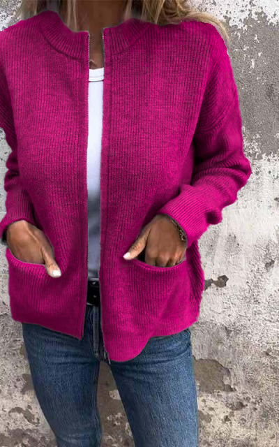 Jane - Round Neck Zipper Knitted Jacket