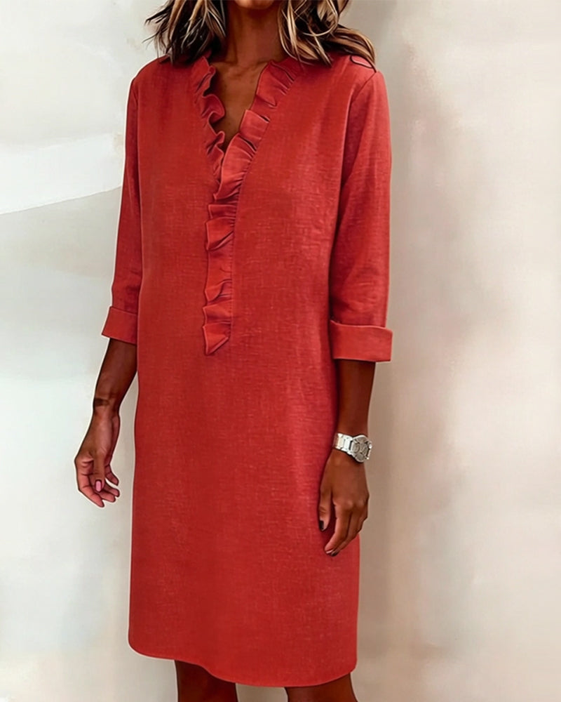 Dorelle - Breezy Linen-Blend Ruffle Shift Dress