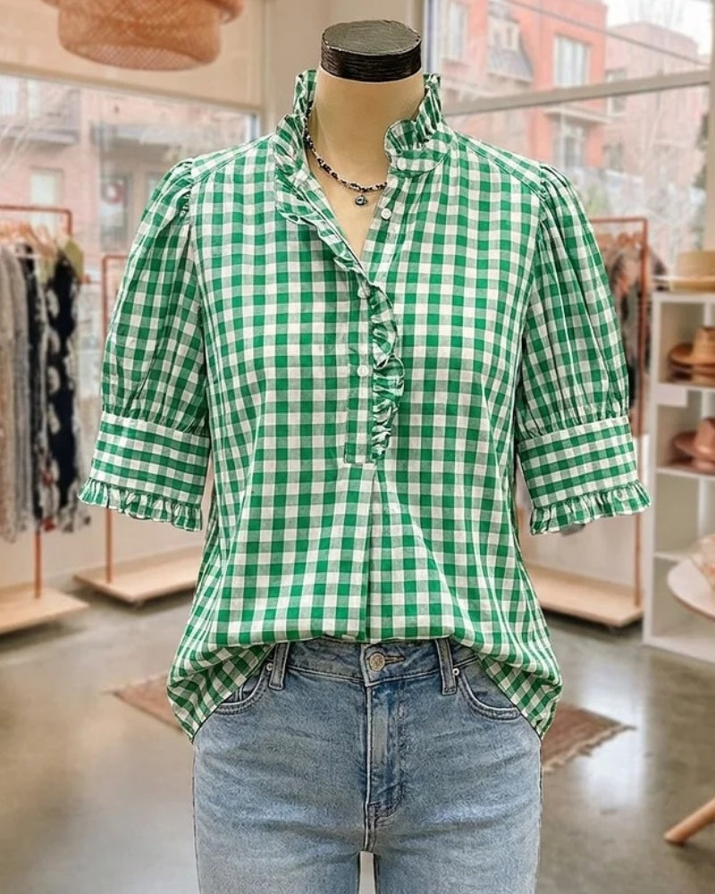 Grace | Ruffle Trim Puff Sleeve Blouse