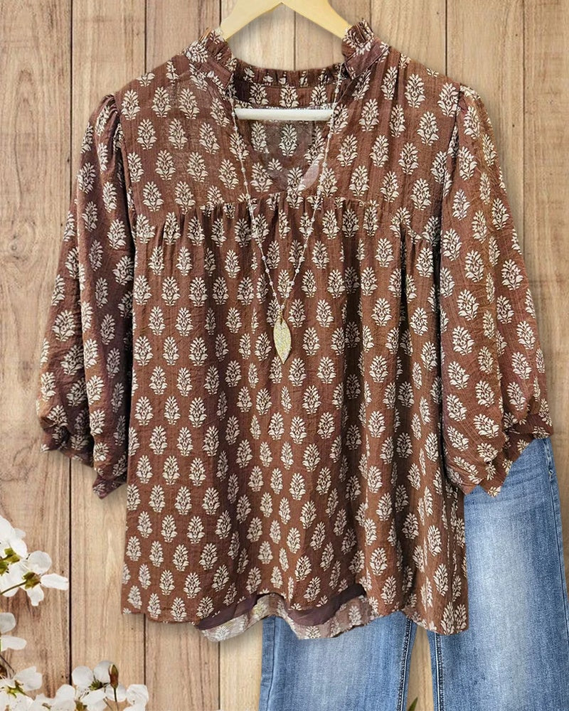 Isla | Floral Print V-Neck Blouse