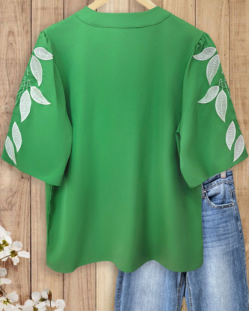 Ivy | Floral Embroidery Puff Sleeve Top