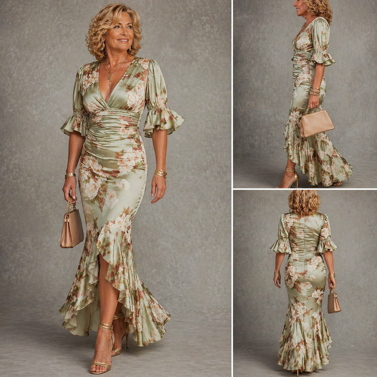 Kassy | Women's V-Neck Floral Chic Maxi Dress with Ruffle