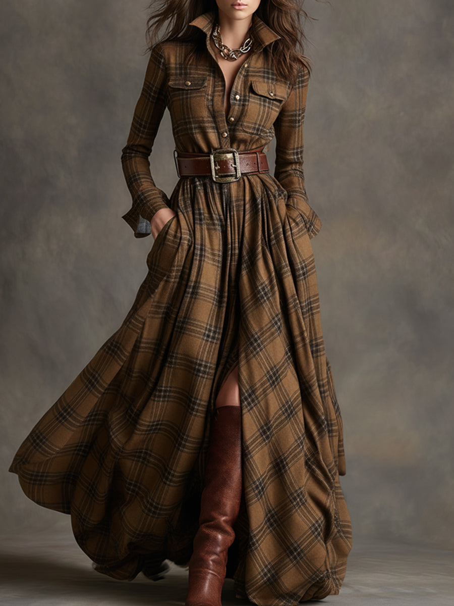 Violet | Plaid Belted Shirt Dress