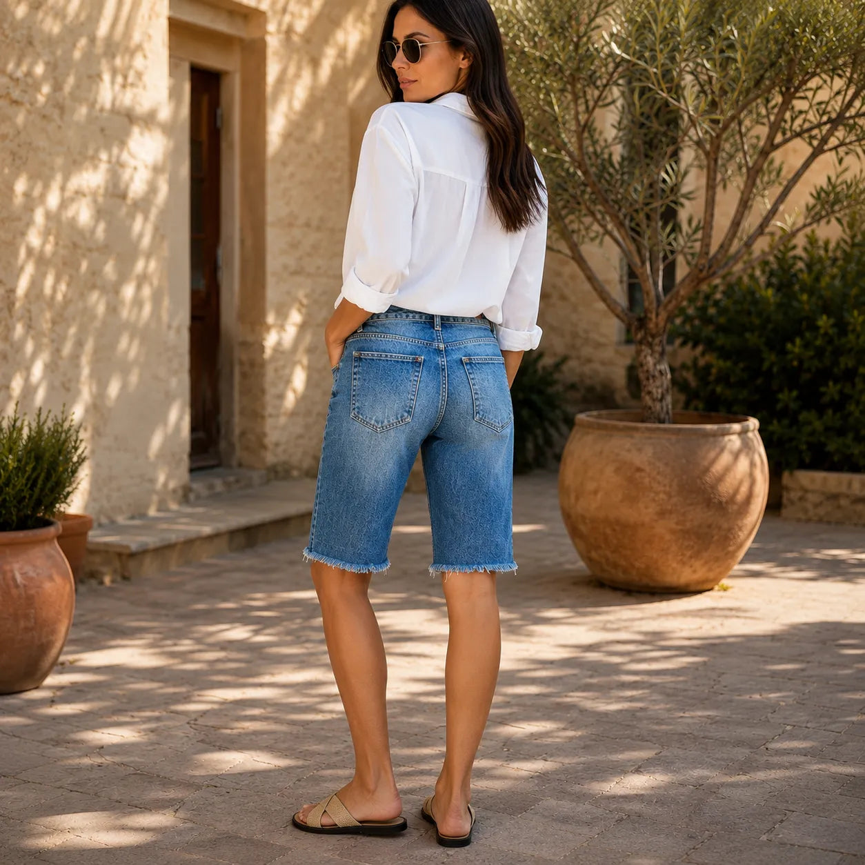 Brindley – Vintage Distressed Stretch Denim-like Bermuda Shorts