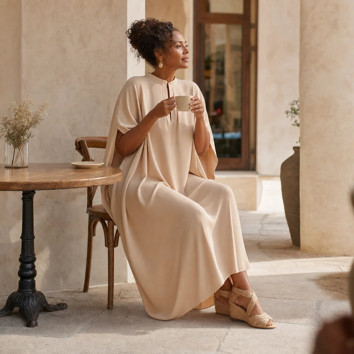 Solenya – Batwing Midi Dress with Keyhole Neckline and Pockets