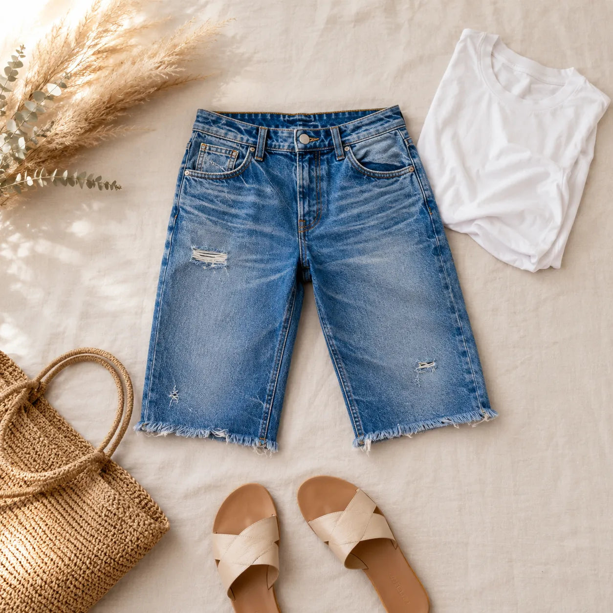 Brindley – Vintage Distressed Stretch Denim-like Bermuda Shorts