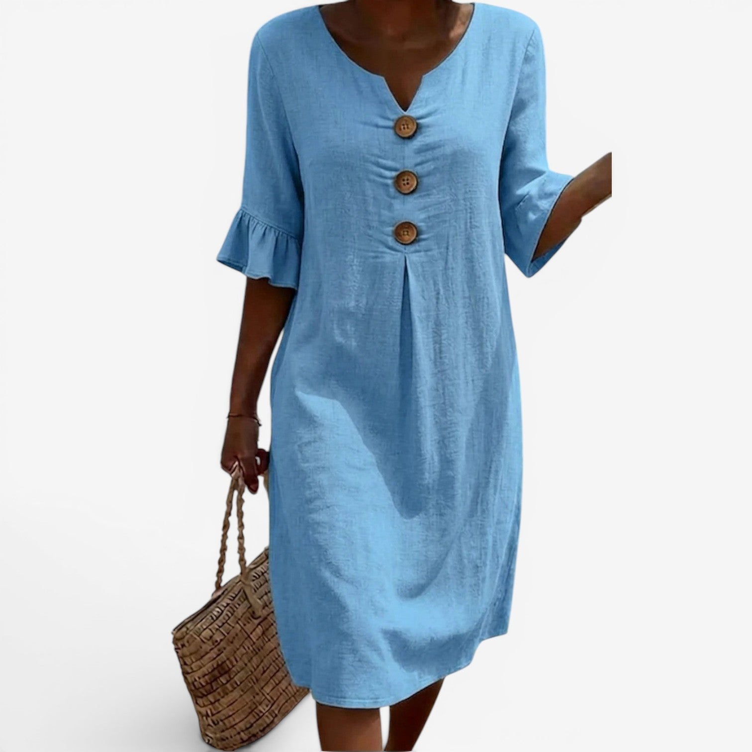 Buttoned Midi Dress - Timeless Coastal Elegance