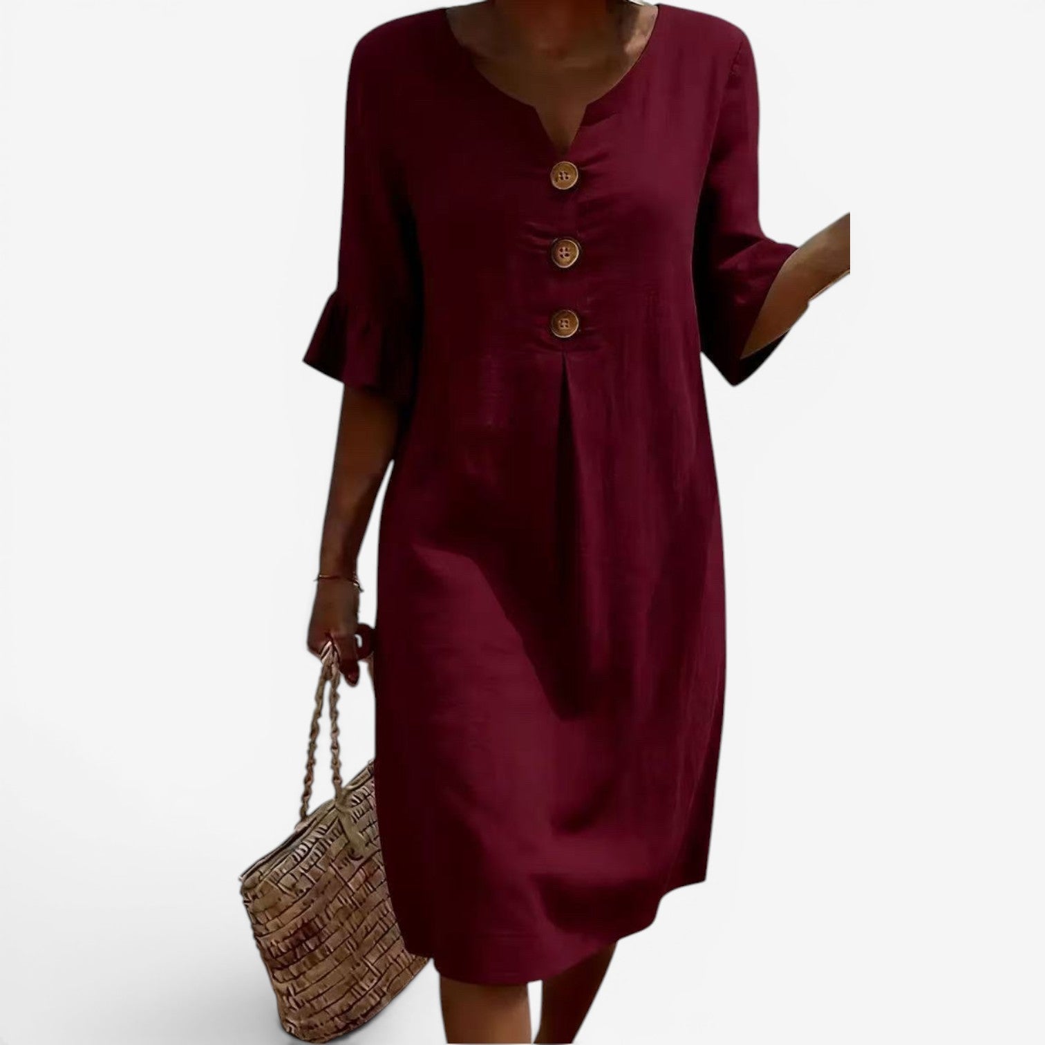 Buttoned Midi Dress - Timeless Coastal Elegance