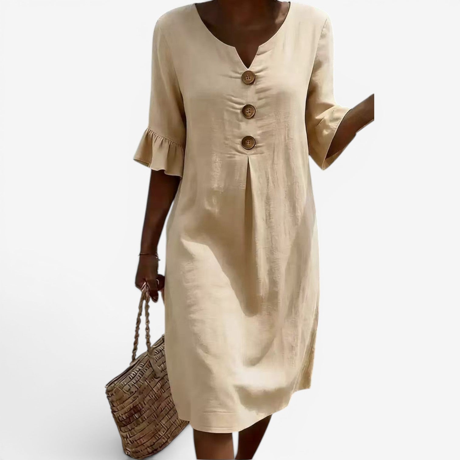 Buttoned Midi Dress - Timeless Coastal Elegance