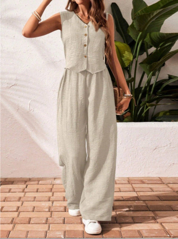 Charissa™ | Elegant Sleeveless V-Neck Top and Trousers Set