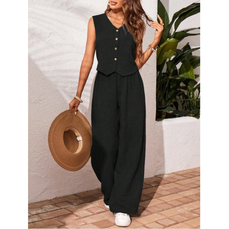 Charissa™ | Elegant Sleeveless V-Neck Top and Trousers Set