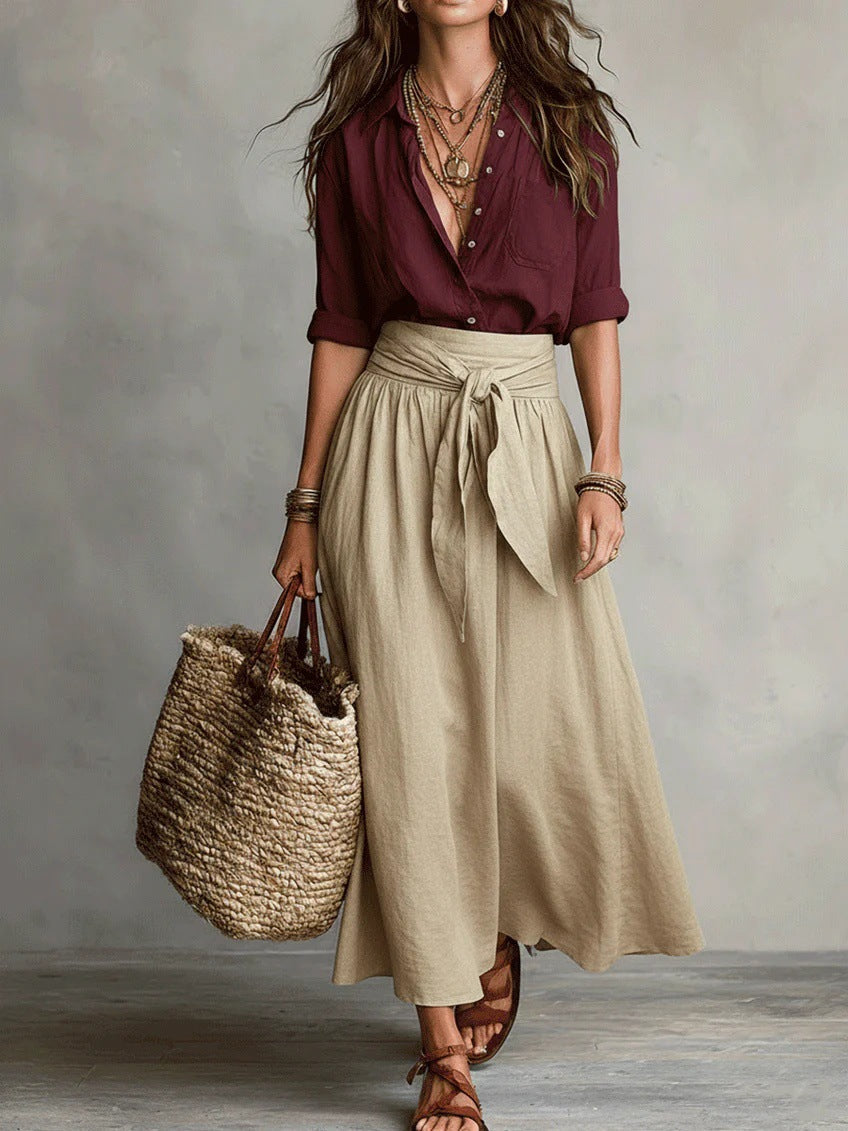 Olivia™ Two-Piece Shirt & Midi Skirt Set