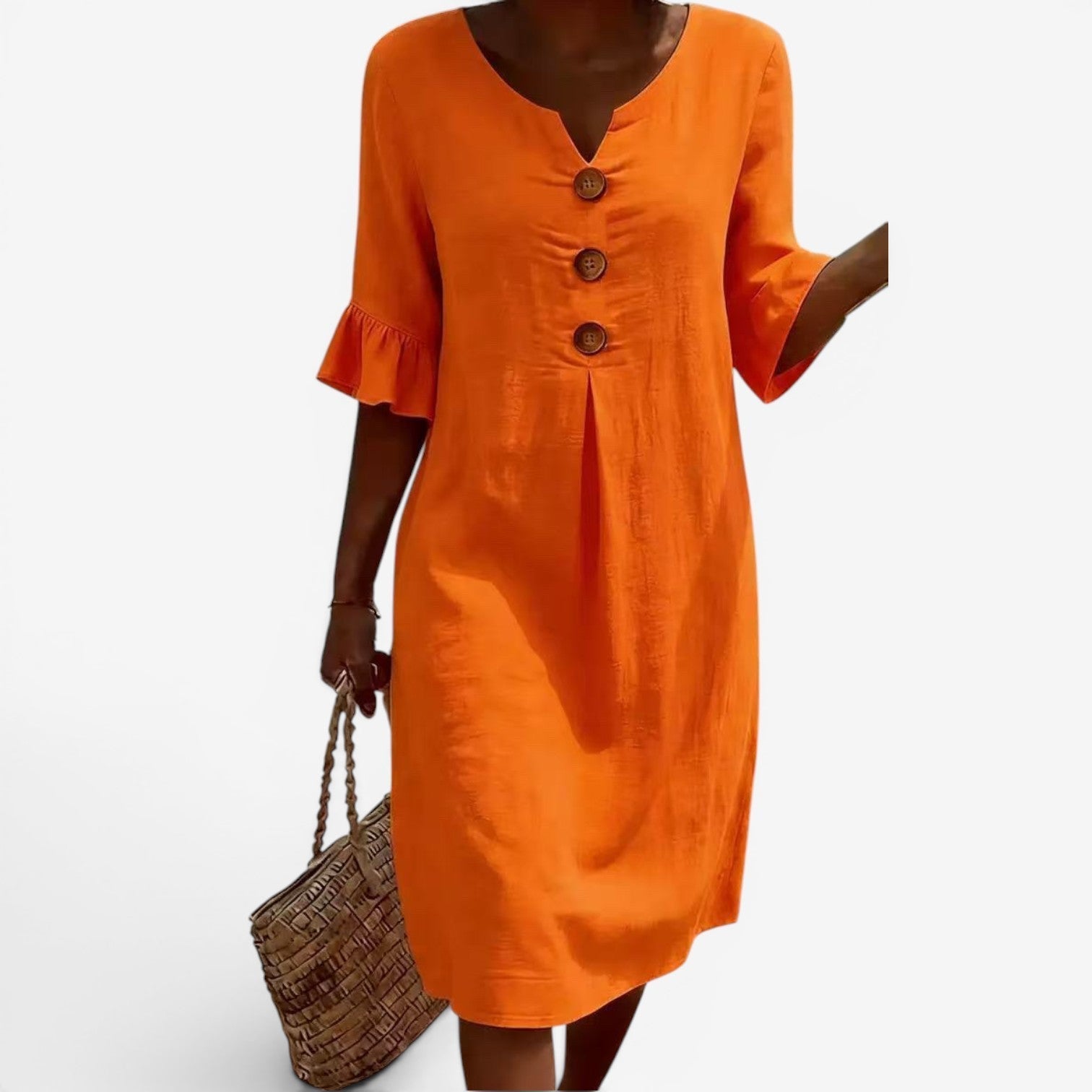 Buttoned Midi Dress - Timeless Coastal Elegance