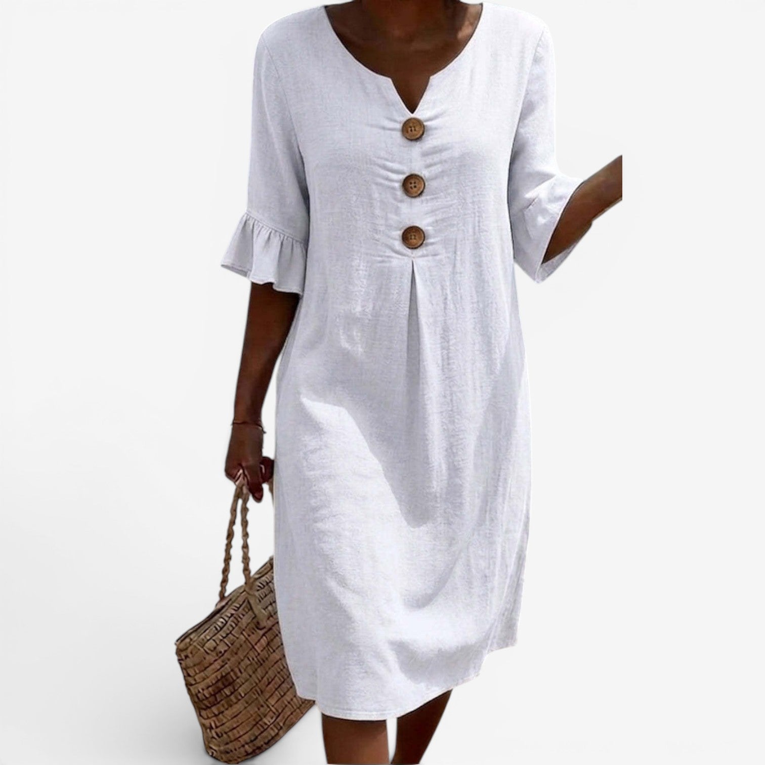 Buttoned Midi Dress - Timeless Coastal Elegance