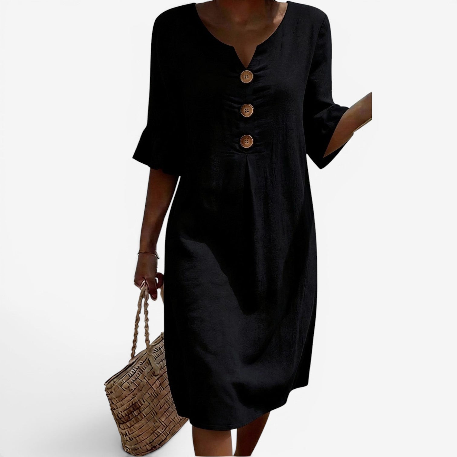 Buttoned Midi Dress - Timeless Coastal Elegance