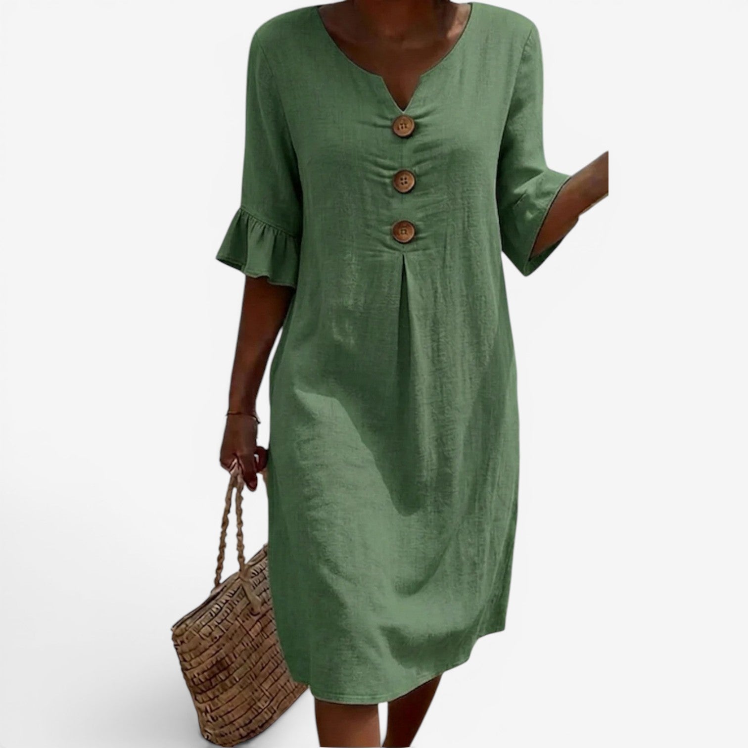Buttoned Midi Dress - Timeless Coastal Elegance