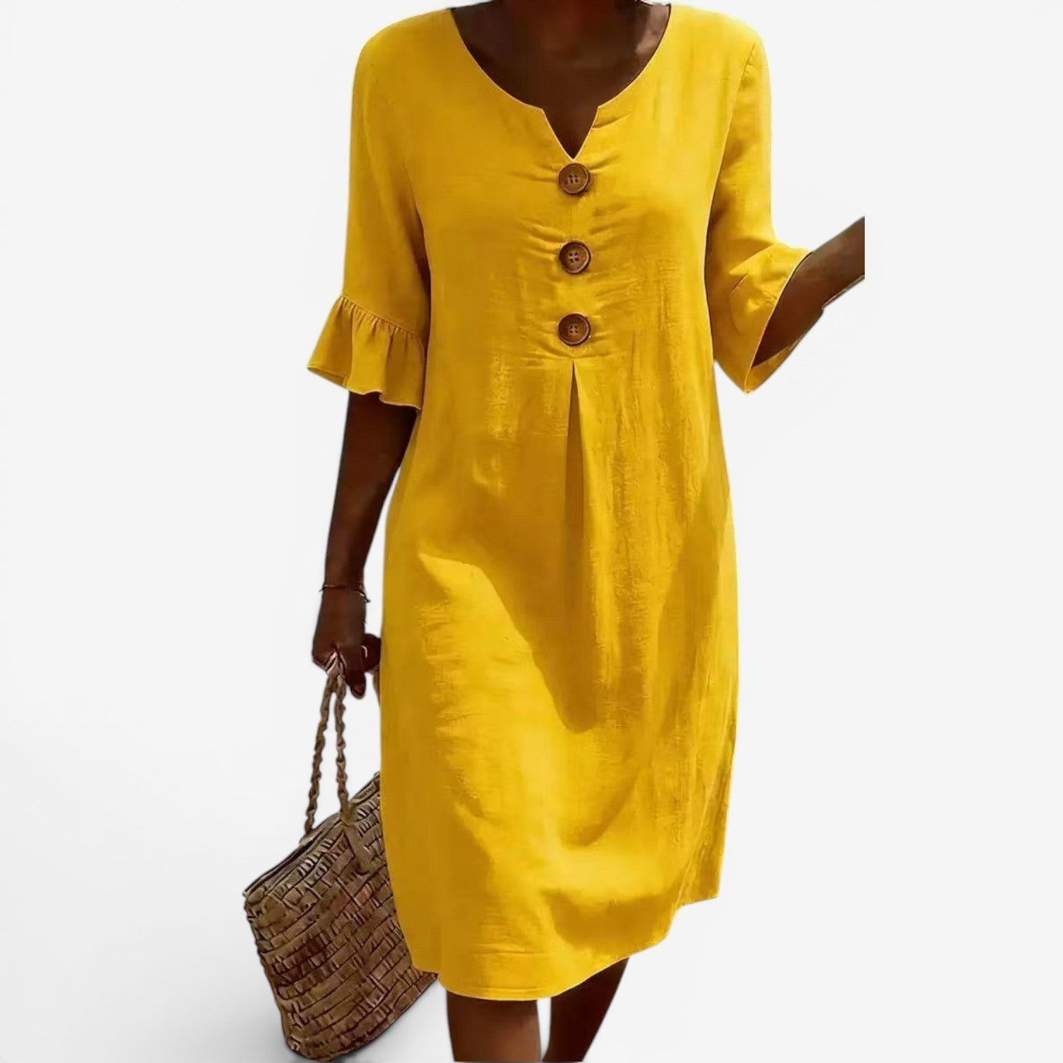 Buttoned Midi Dress - Timeless Coastal Elegance