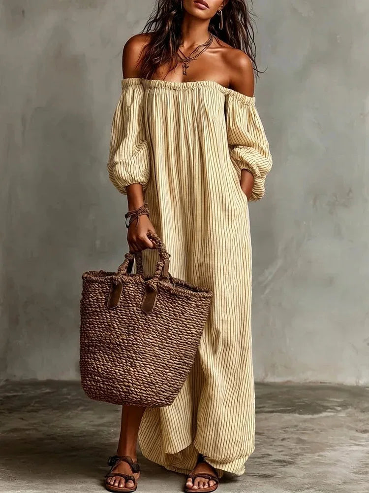 Bella™ Striped Off-Shoulder Maxi Dress