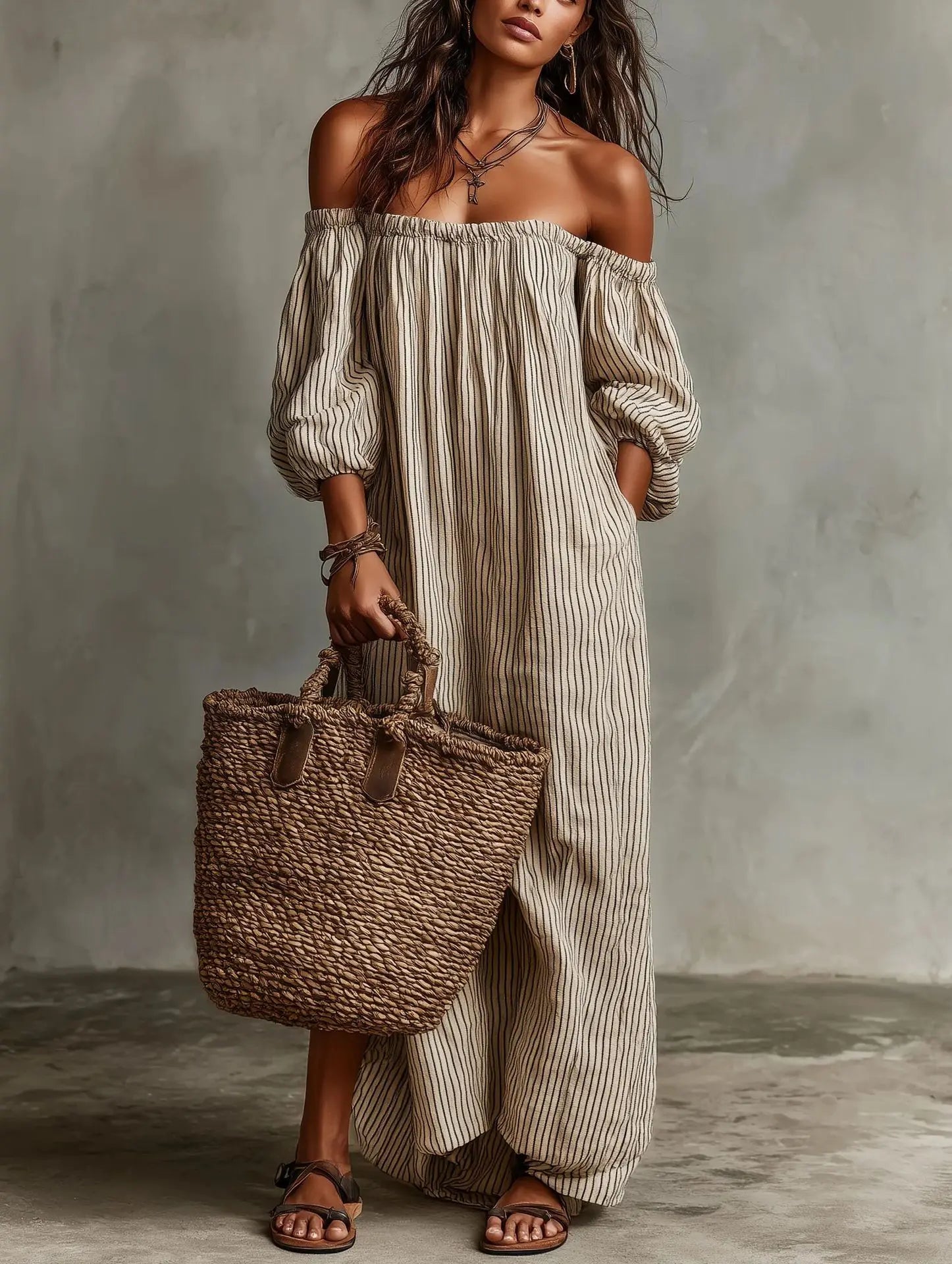 Bella™ Striped Off-Shoulder Maxi Dress