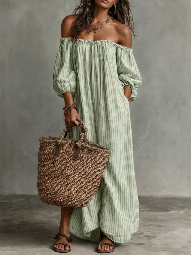 Bella™ Striped Off-Shoulder Maxi Dress