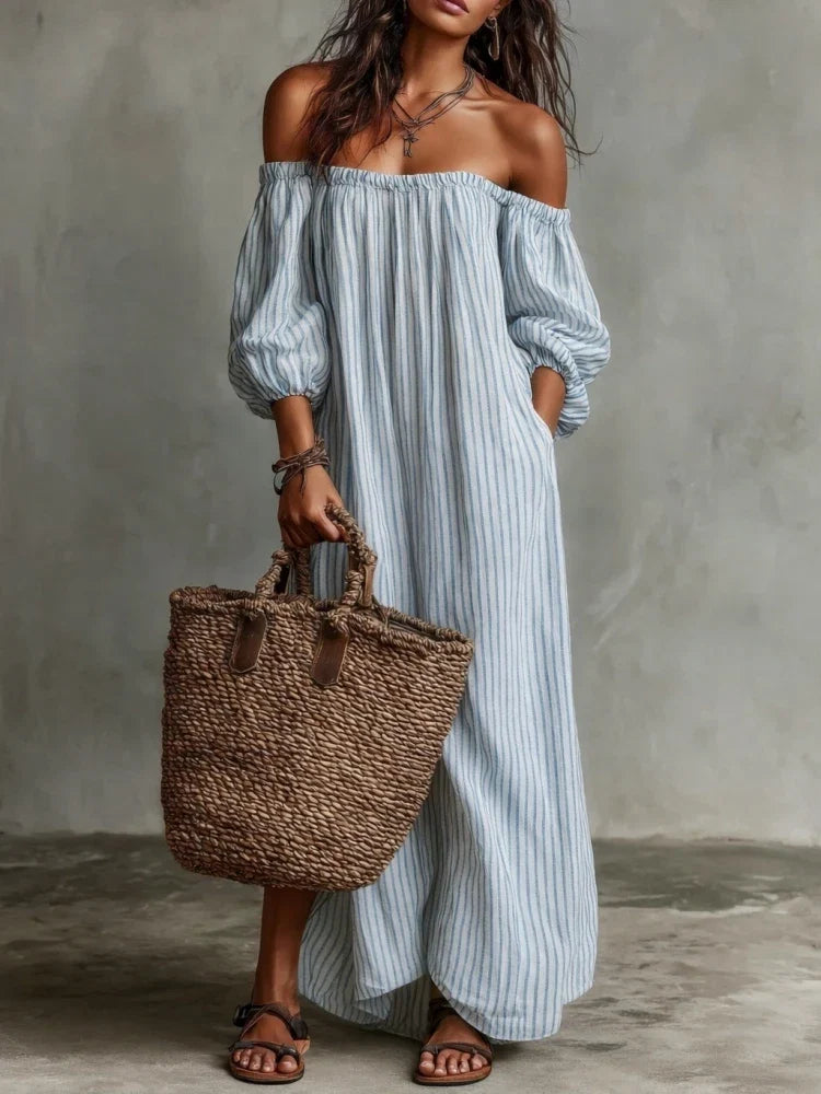 Bella™ Striped Off-Shoulder Maxi Dress