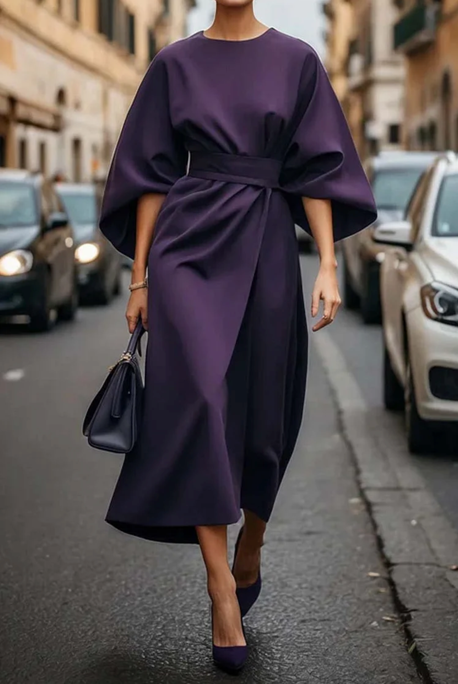 Grace | Elegant Dress with Lantern Sleeves and Belt